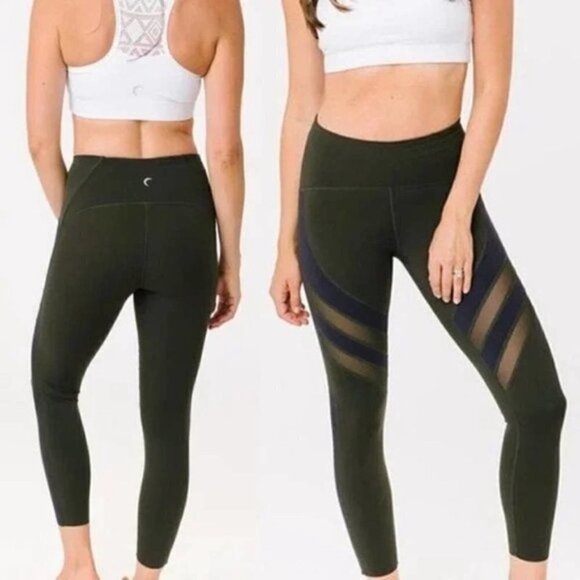 Zyia Active Olive Green Leggings Blue Stripe Mesh Size 4‎ - Picture 2 of 8